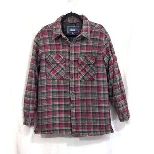 Cherokee Shirt Jacket Men's MEDIUM Quilted Lined Plaid Flannel Shacket w/Pockets
